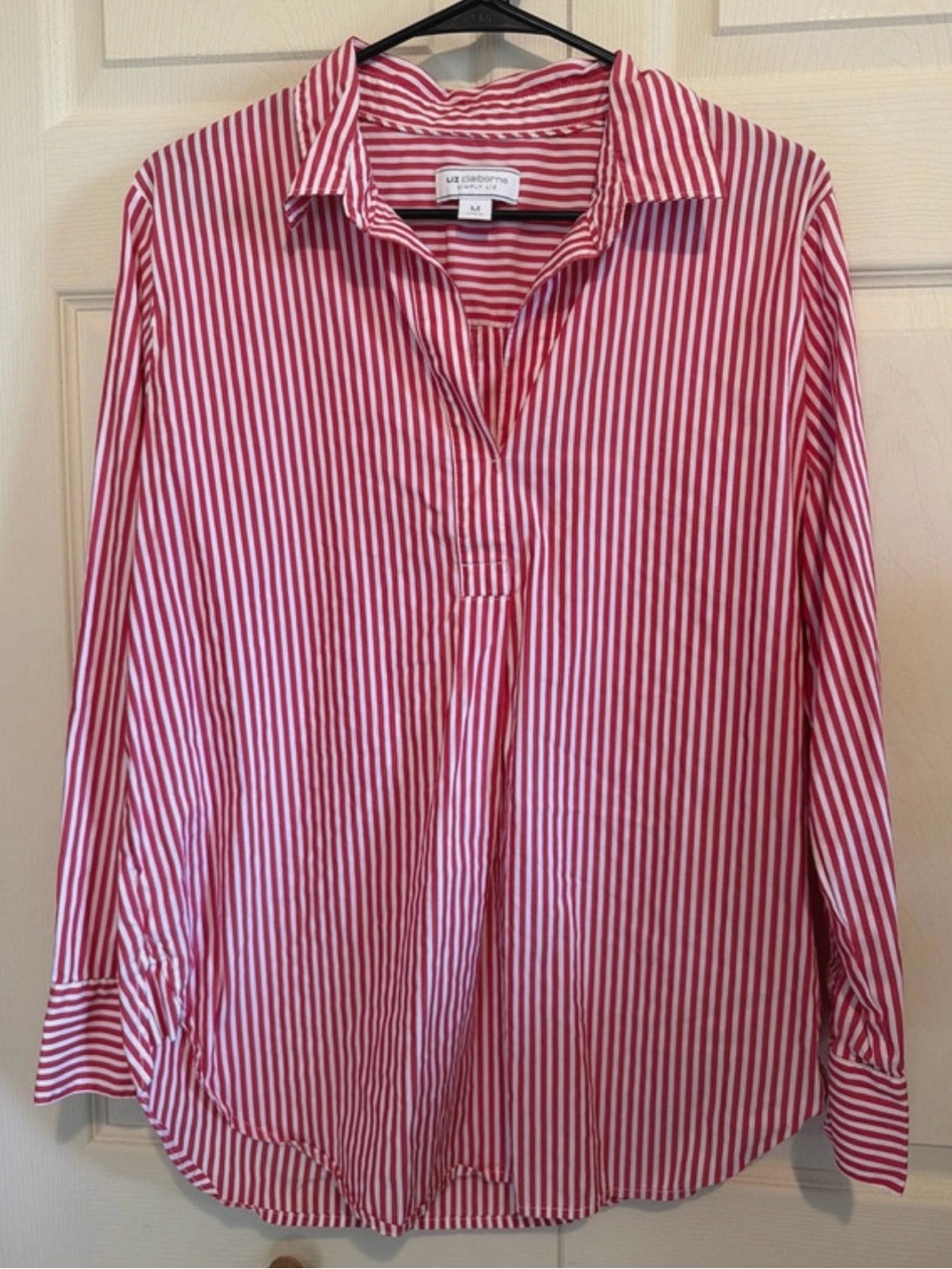 Liz Claiborne Pink and White Striped Casual Button-Down Shirt